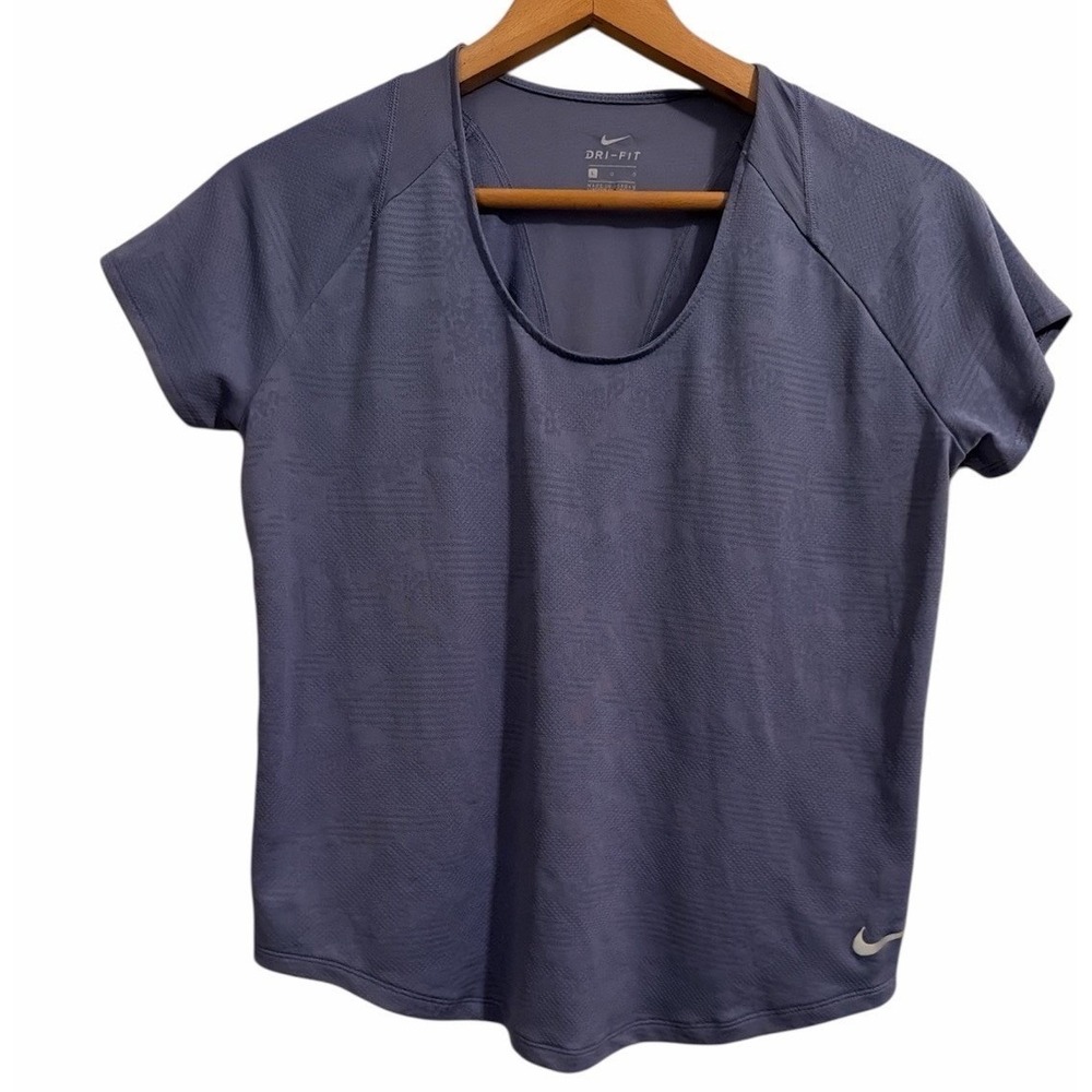 Nike Dri-FIT Shirt‎ Womens Large Purple Jacquard Open Back Short Sleeve 891174